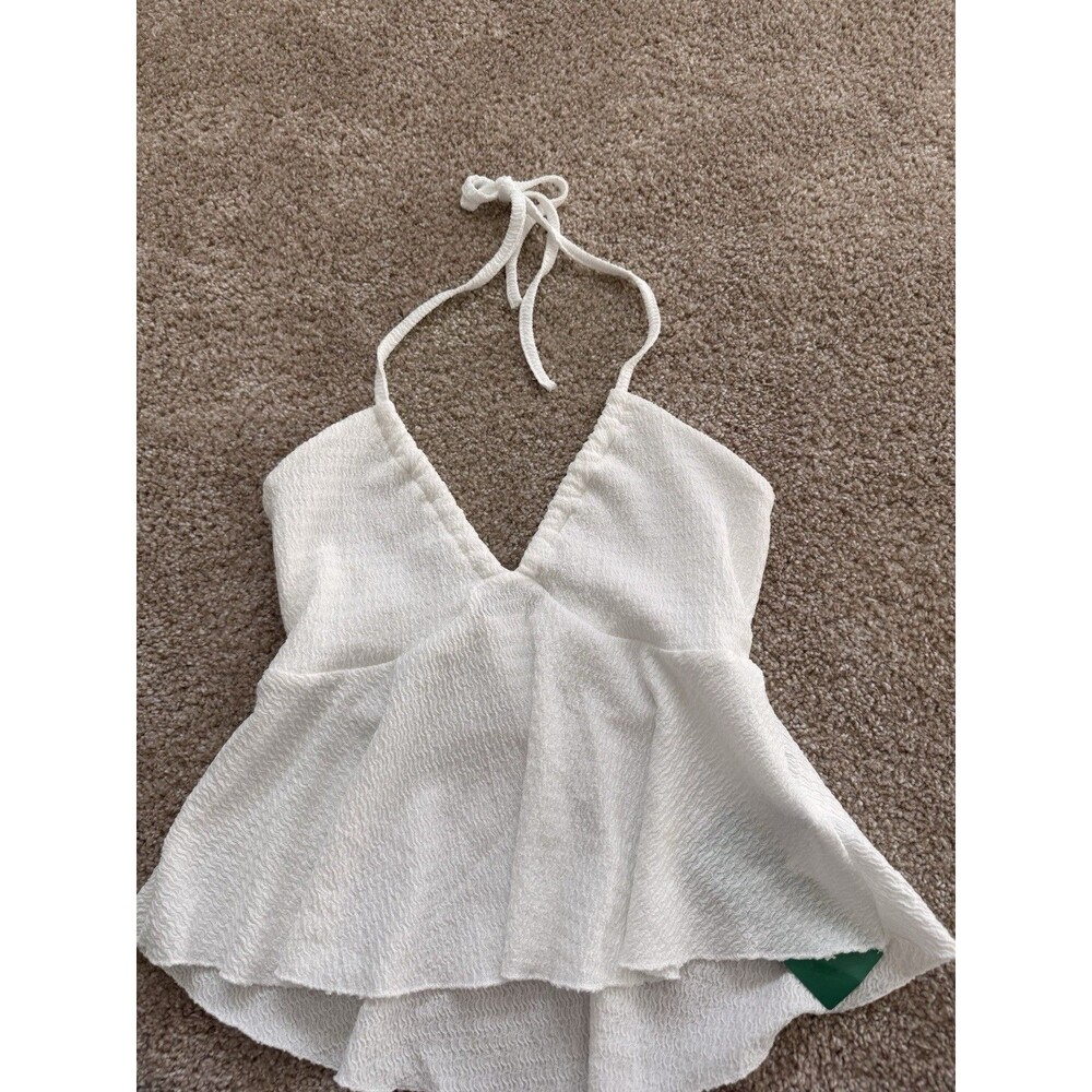 SHEIN White Halter Peplum Top Textured Flowy Summer XS NWT Boho